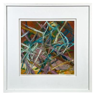 Abstract Oil Painting With White Frame | A Natural History Part Five #25. Colorful abstract mixed media painting on paper. Pencil signed...