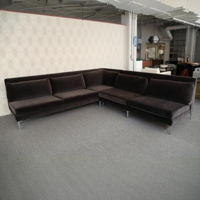 LEE INDUSTRIES SECTIONAL SOFA, MADE IN USA | Sectional corner sofa in two pieces, in a brown velvet upholstery, "Marco Antique...