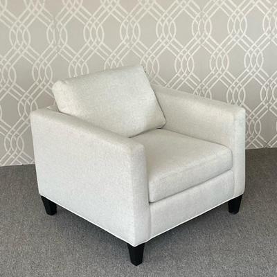 LEE INDUSTRIES ARMCHAIR | Upholstered armchair in "Duke Alabaster" textured fabric, over dark wood tapered square legs; Lee...