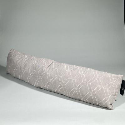 Extra Long Bolster Taupe Decorative Pillow | With geometric shapes. Pillow has zipper and goose down fill. Brand new. - h. 9 x l. 40 in
