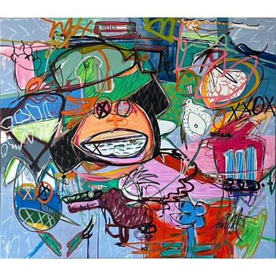 KELLY O’NEAL (American, b. 1962) ABSTRACT OIL PAINTING | Hidden Faces. Vibrant large-scale abstract painting by Texas artist Kelly...