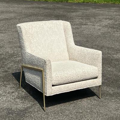 THAYER COGGIN TWIGGY LOUNGE CHAIR | Modern lounge chair with sleek brass legs and textured cream upholstery, by Thayer Coggi Dimensions:...
