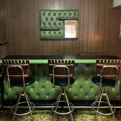 Vintage 2 Piece Bar with 3 Barstools and Hanging Shelf