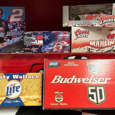 5 Limited Edition 1:18 and 1:24 Scale NASCAR Diecast Cars (1 Signed - Coors Light #40 Marlin)