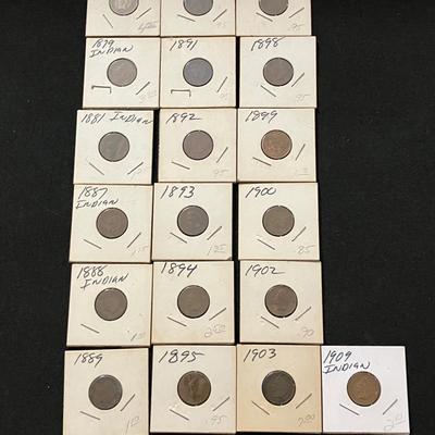19 Indian Head One Cent Coins