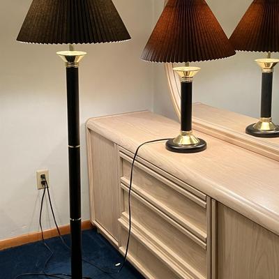Heavy Black Floor Lamp and Matching Table Lamp