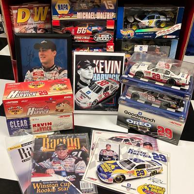 Kevin Harvick, Michael Waltrip, and Darrell Waltrip NASCAR 1:24 Cars and Memorabilia (6 are Signed)