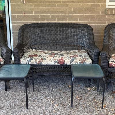 Wicker Patio Furniture with 2 Small Outdoor Tables