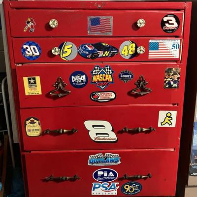Red Metal Tool Chest with Contents