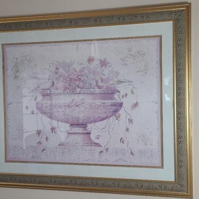 Framed picture of a Planter with Doves and Floral Design 