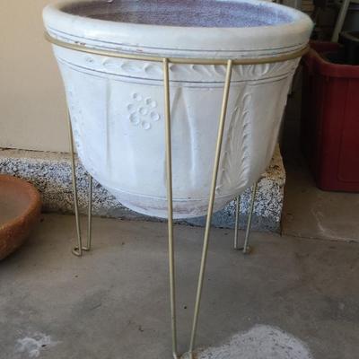 Clay Pot On Metal Pedestal