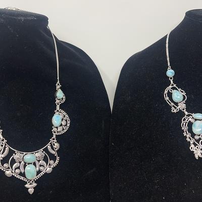 Larimar Necklace 18 Inches In Silver Plated Chains