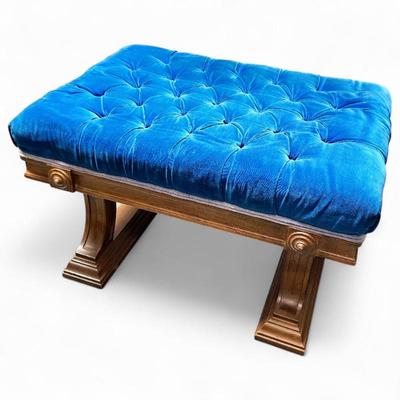 Sale Photo Thumbnail #75: Mid-Century Hollywood Regency Style Tufted Velvet Ottoman