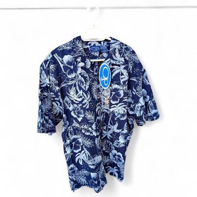 Sale Photo Thumbnail #67: O-P Men’s Blue Floral Camp Shirt XL Short Sleeve