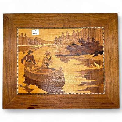 Sale Photo Thumbnail #174: Vintage Marquetry Wood Inlay Art – Fishermen Scene