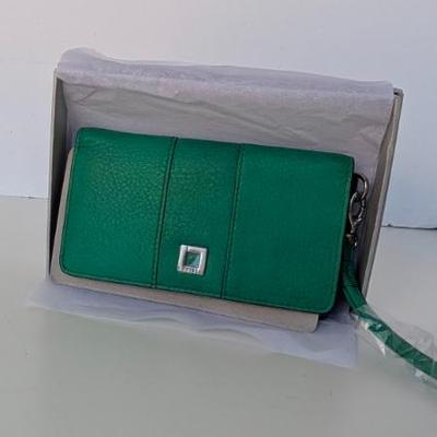 Sale Photo Thumbnail #199: LODIS Green Leather Wristlet Card Wallet