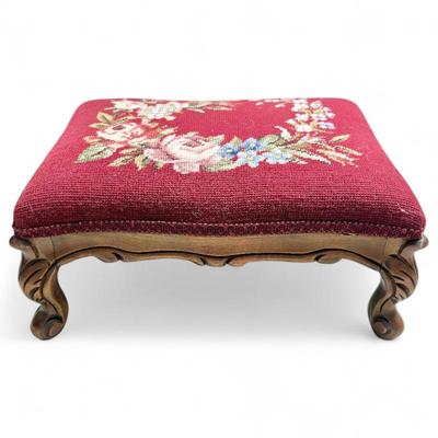 Sale Photo Thumbnail #95: Victorian-Style Footstool w/ Needlepoint Seat