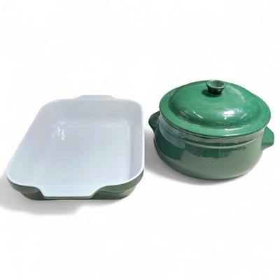 Sale Photo Thumbnail #180: Emile Henry Green Glazed Baker & Dutch Oven Set