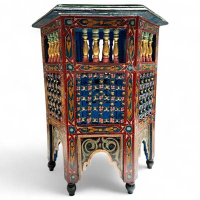 Sale Photo Thumbnail #76: Moroccan Hand-Painted Hexagonal Side Table