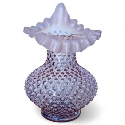 Sale Photo Thumbnail #111: Fenton Pink Opalescent Hobnail "Jack in the Pulpit" Vase