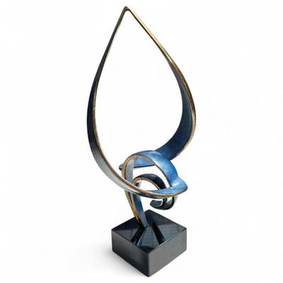 Bob Bennett Abstract Blue and Gold Sculpture on Black Base #46/100