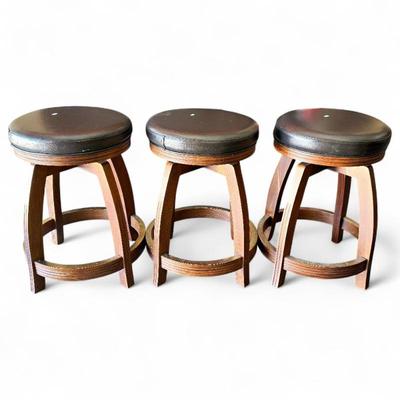 Sale Photo Thumbnail #92: JS Products Chestnut Brown Leather & Mahogany Stools