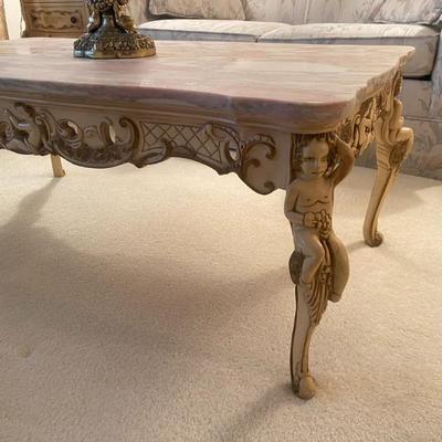 Sale Photo Thumbnail #3: Victorian Cherub Pink Marble Coffee Table