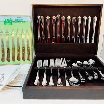Farber ware Stainless Flatware Set for 12 and Ranchero Steak Knives