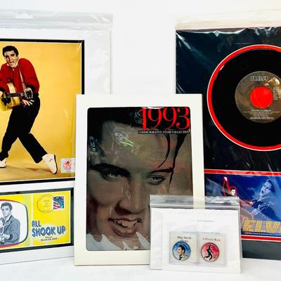 (4) Collectable Elvis Presley Stamps, 45 Album and Colorized Kennedy Half Dollars