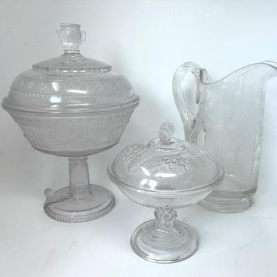 Pressed Glass Compotes And Glass Pitcher