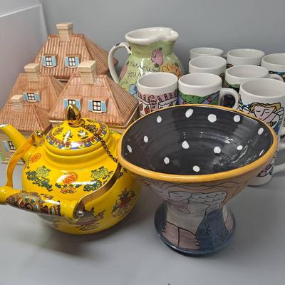 Kitchen Variety:  Sandra Maggamen Ceramics; Lefton Cannisters; and Teapot