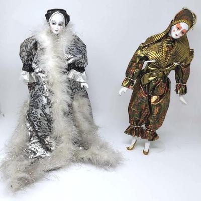 Pair of Vintage Harlequin Porcelain Dolls