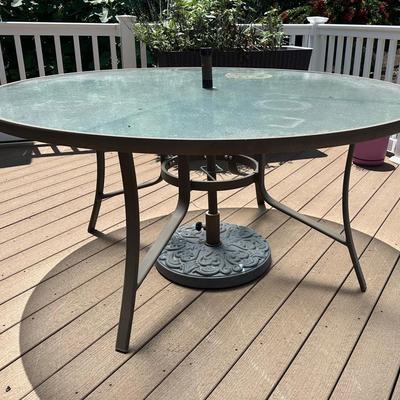 Outdoor Table, Chairs And Umbrella