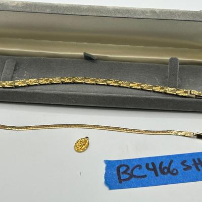 BC466SH 14K Gold Italian Necklace & Gold Nugget Bracelet With Charm  