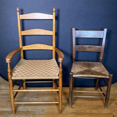 Vintage Woven Seat Wood Chairs 