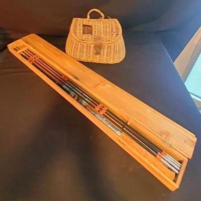 Ebisu Fishing Pole & Tackle, Fishing Basket & Bamboo Fishing Pole
