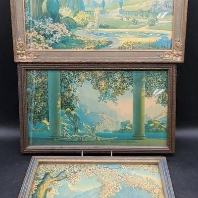 (3) Framed Vintage Art Deco Pieces- Including Maxfield Parrish 