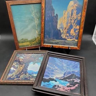 (4) Vintage Framed Maxfield Parrish Magazine Prints