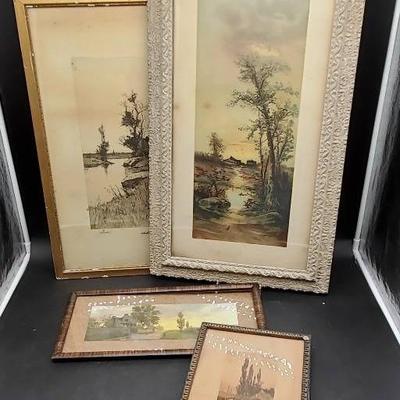 (4) Framed Picturesque Tree Prints 