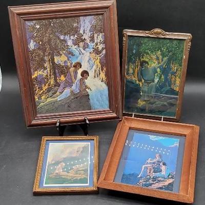 (4) Framed Vintage Art Deco Maxfield Parrish Prints 
