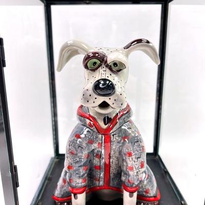“Blue Sky” Dog Teapot in Glass Case