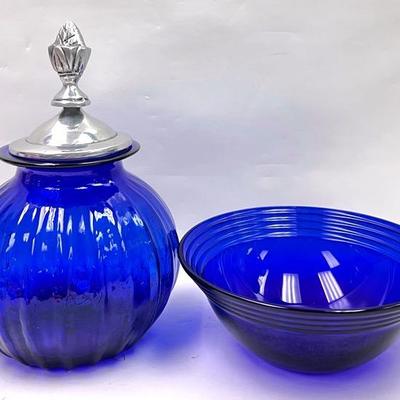Vintage “Bormioli Rocco” Bowl & Cobalt Blue Glassware