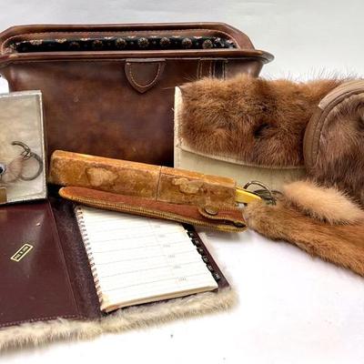 Leather Bag & Rabbit Fur Items