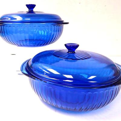 "Pyrex" Sculptured Cobalt Blue Casserole Dishes