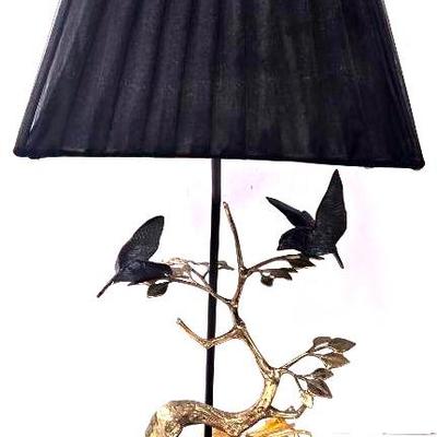 Table Lamp With Gold Accents and Black Birds 