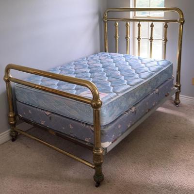 Full-Size Brass Bed With Mattress And Boxspring