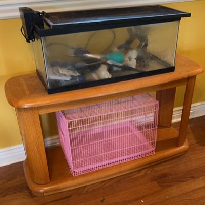 Aquarium, Pink Cage, , And A Sofa Table