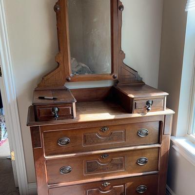 Antique Oak Five Drawer Vanity