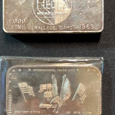 Seven Silver Bars, One Troy Ounce .999 Fine Silver