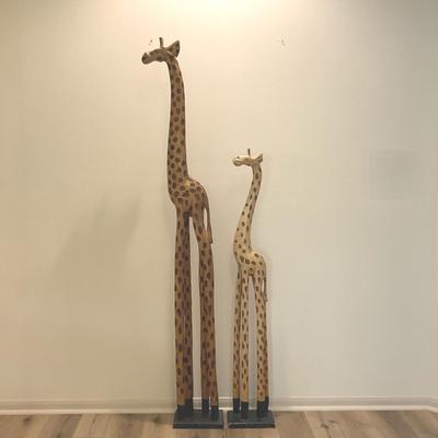Pair of Wooden Giraffe Sculptures